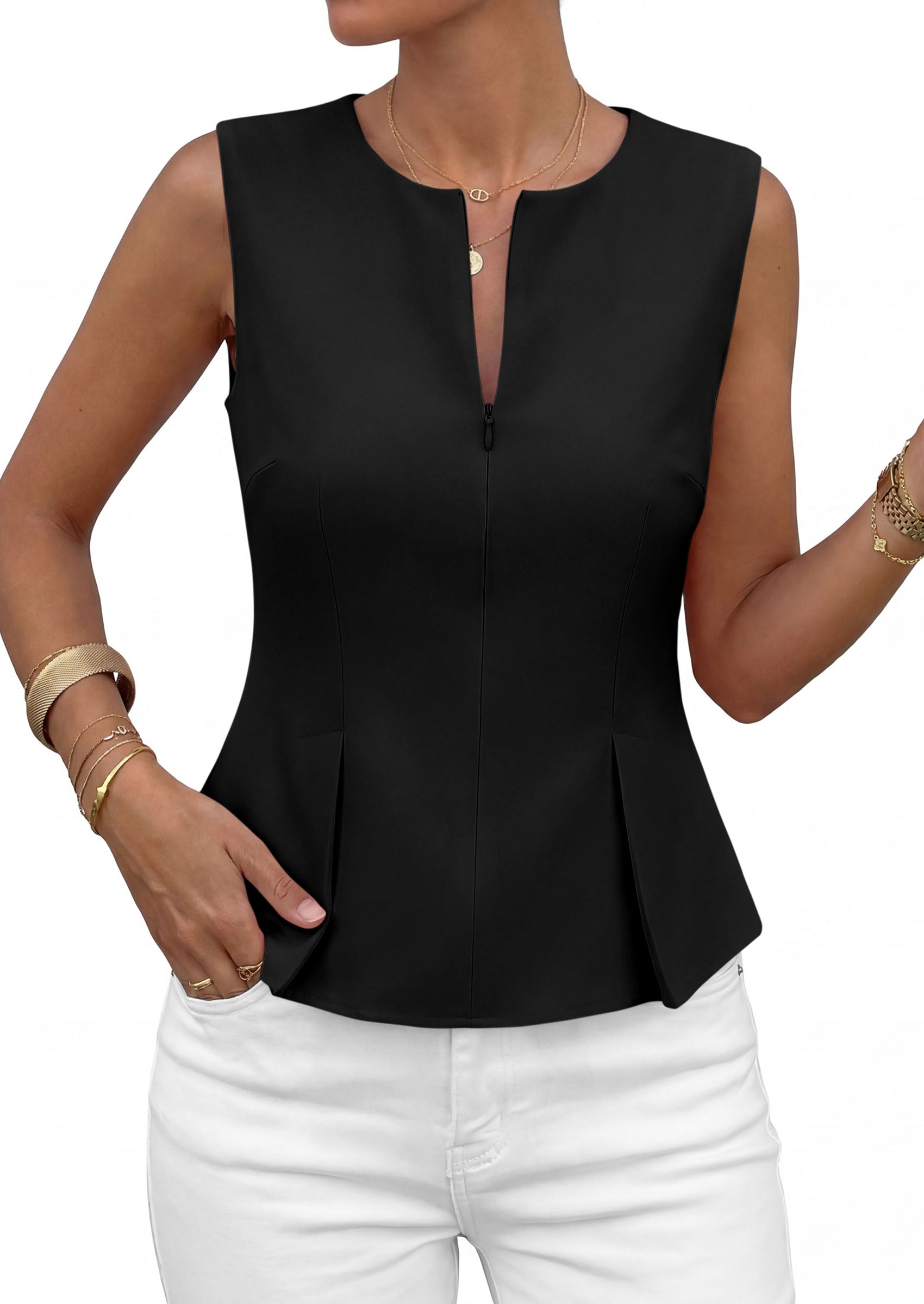 PRETTYGARDEN Women's 2026 Summer Vest Tops Business Casual Going Out Outfits Sleeveless Zip Up Dressy Tank Top Suit Waistcoat PRETTYGARDEN