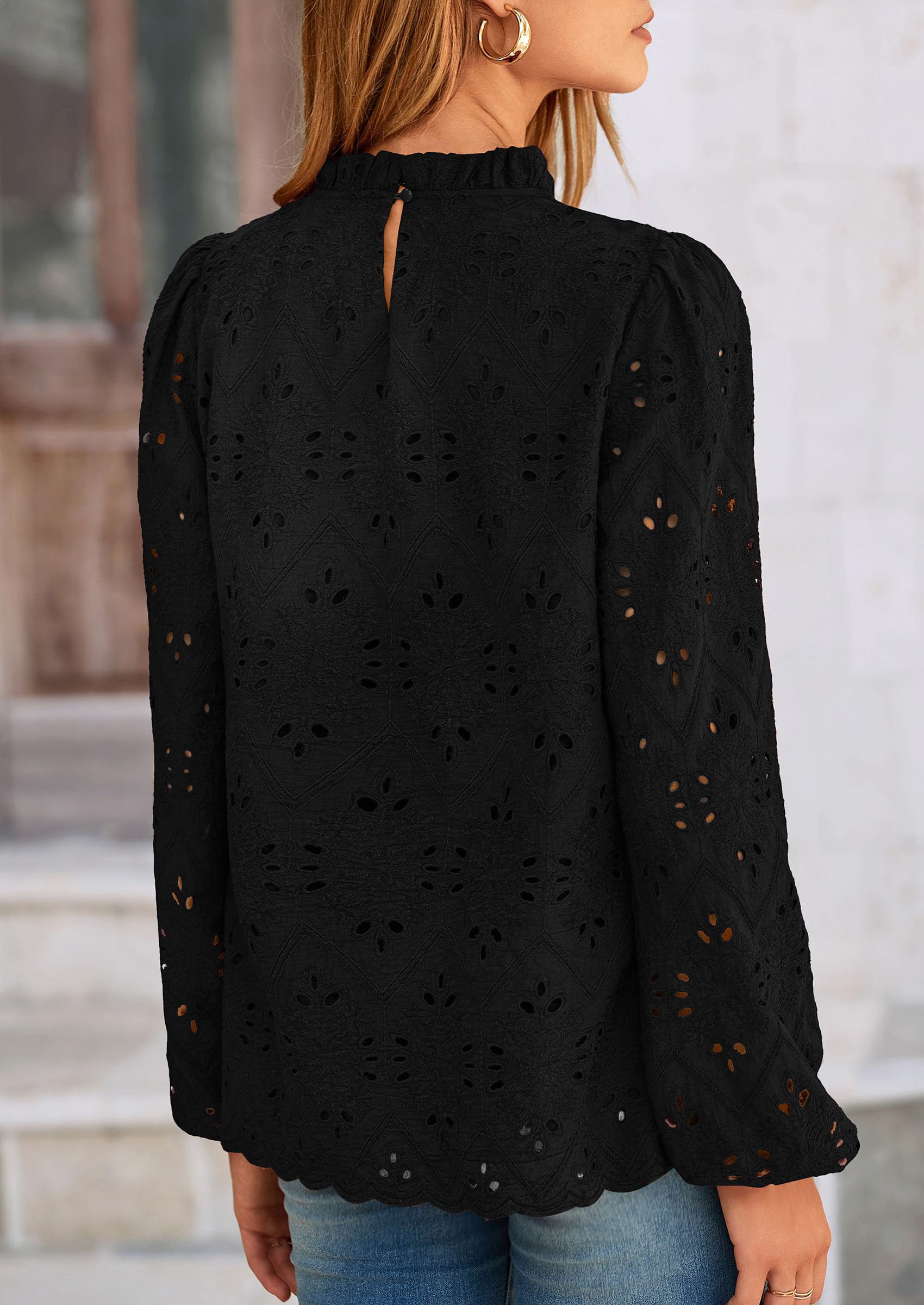 PRETTYGARDEN Womens Tops Dressy Casual Spring Long Sleeve Shirts Embroidered Eyelet Blouses Going Out Outfits