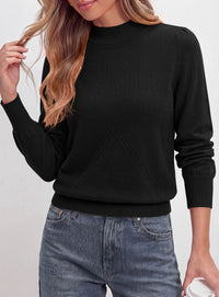 PRETTYGARDEN Womens Fall Mock Neck Long Sleeve Sweater  Soft Stretchy Fabric, V-Shape Knit Pattern, Chic Puff Sleeves, Ribbed Trim Pullover Sweaters, Casual Work Office Outfits