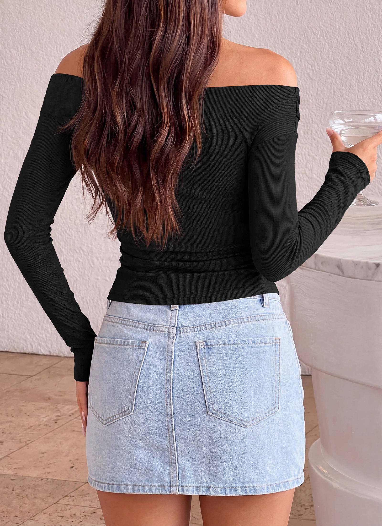 PRETTYGARDEN Womens Tops Off The Shoulder Long Sleeve Shirts