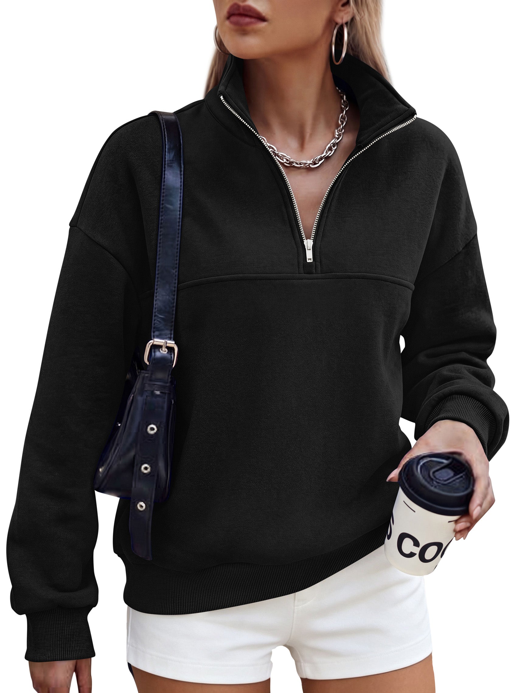 PRETTYGARDEN Women's Quarter Zip Fleece Pullover Sweatshirts | Oversized Half Zip Sweatshirt with Collar, Fleece Jacket, Trendy Long Sleeve Pullover Tops, Y2k Fashion Fall Outfits 2026