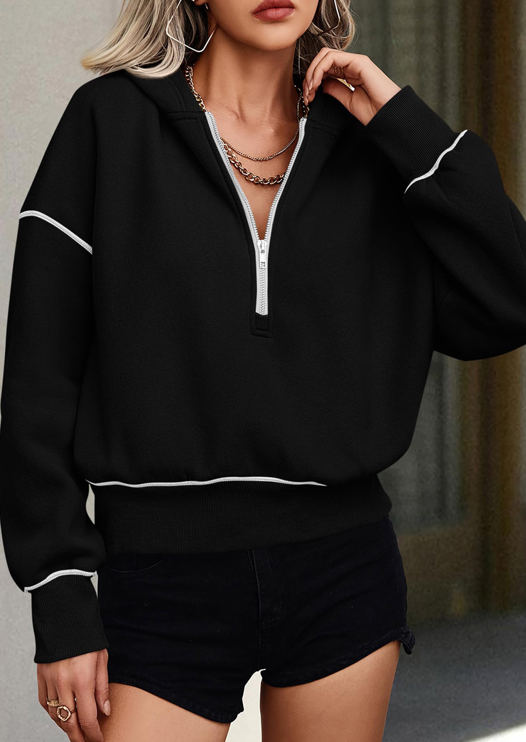 PRETTYGARDEN Women's Hooded Sweatshirts Long Sleeve Half Zip Cropped Hoodie Pullover Winter Fashion Clothes