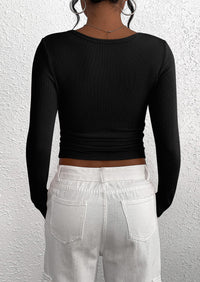 BTFBM Women Long Sleeve Shirts Fall Tops V Neck Button Up Slim Fit Ribbed Knit Solid Color Casual Shirts