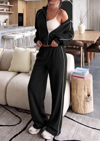 PRETTYGARDEN Women's 2 Piece Sweat Set Casual Fall Outfits | Zip Up Sweatshirt,Wide Leg Pants Sweatsuits,Side Stripes,Matching Lounge Sets,Athletic Wear for Airport,Jogging,Travel,Daily