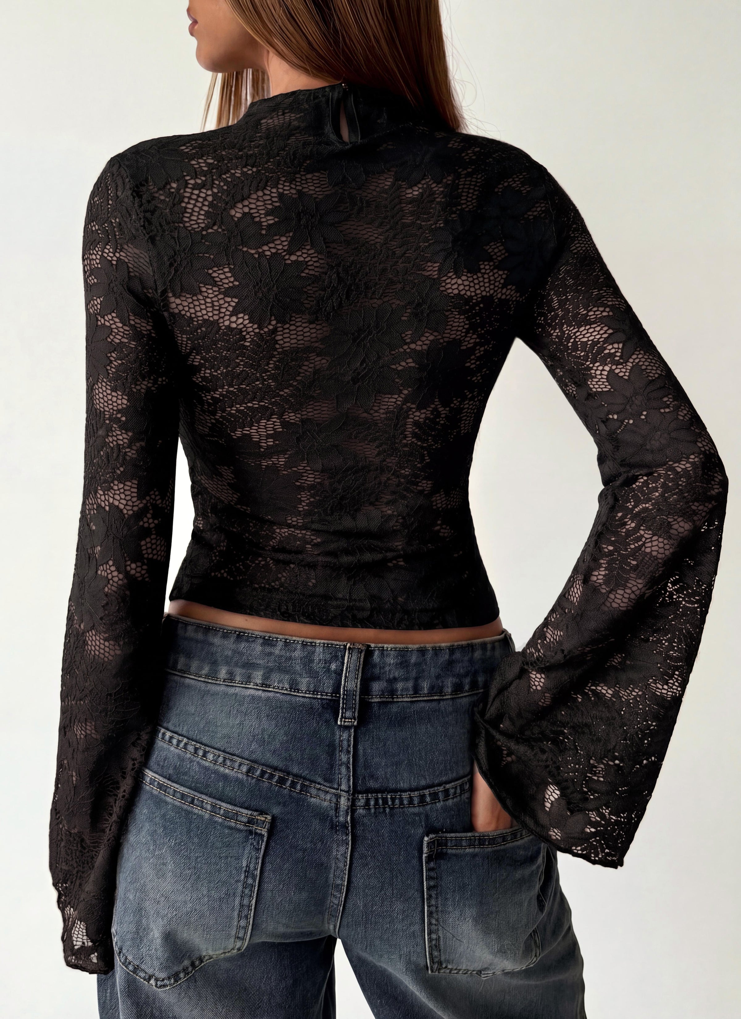 PRETTYGARDEN Womens Tops Fall Sexy Bell Long Sleeve Shirts Cut Out Fitted Y2k Lace Tshirt Ruched Going Out Crop Top 2026