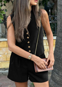 PRETTYGARDEN Women's Summer 2 Piece Outfits Sleeveless Matching Sets Button Down V Neck Vest Waistcoat and Pockets Shorts