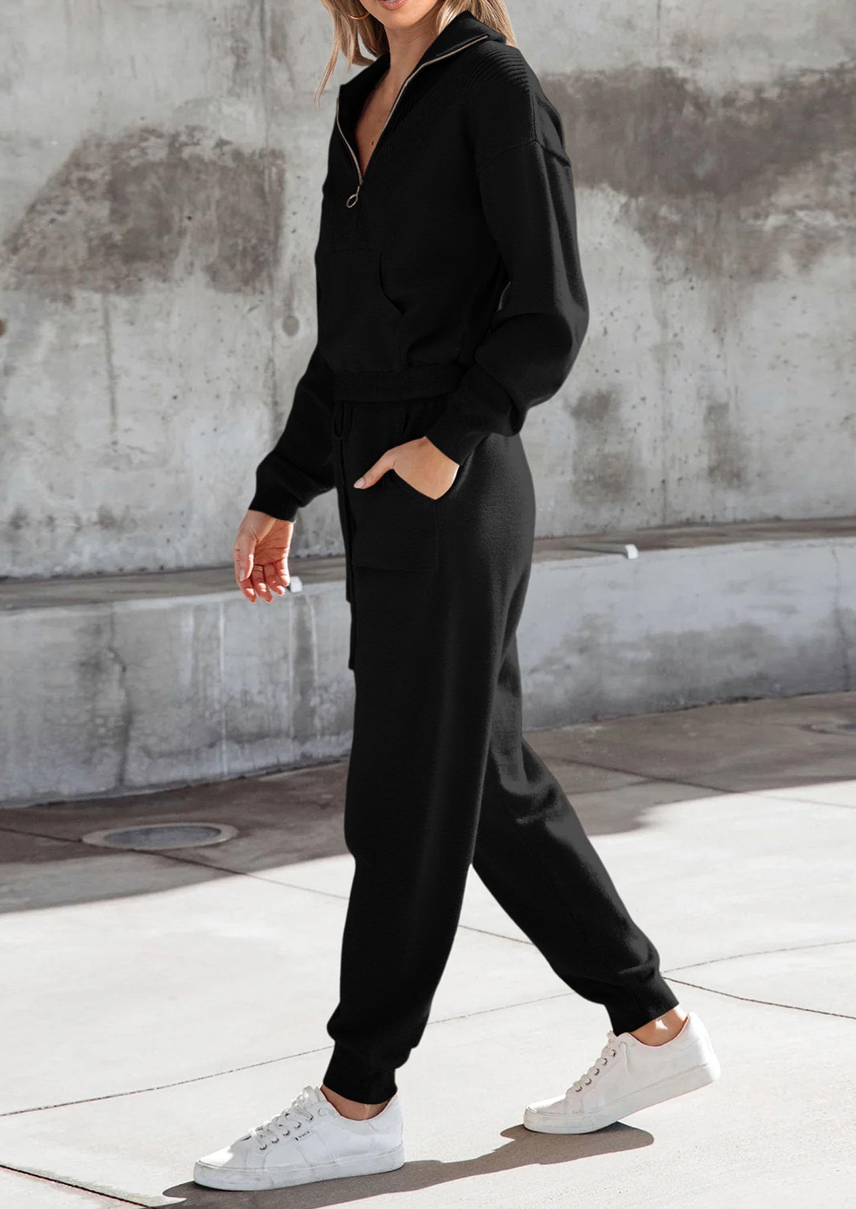 PRETTYGARDEN Women's 2 Piece Sweater Set Pullover Zip Up Sweatshirt Jogger Sweatpants Tracksuit Casual Outfit