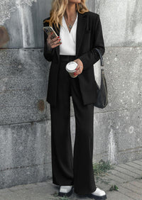 PRETTYGARDEN Women's Fall Two Piece Outfits Dressy Blazer Jacket and Wide Leg Pants Pockets Business Casual Office Suit Sets