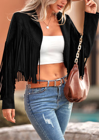 PRETTYGARDEN Women's Fringe Faux Suede Leather Jackets Fashion Tassel Motorcycle Cropped Coats