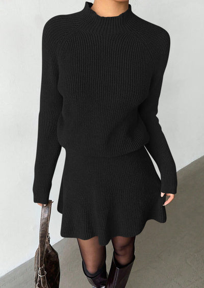 PRETTYGARDEN Women's Fall 2 Piece Outfits Matching Sweater Skirt Sets  Cozy Ribbed Knit, Raglan Long Sleeve, Crewneck Pullover, Elastic Waist A Line, Mini Short Skirts, Holiday Winter Clothing