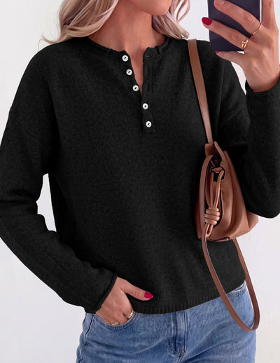 PRETTYGARDEN Women's Fall Button Up Cozy Pullover Sweaters | Stretchy Soft Knit, Drop Shoulder Long Sleeve Tops, Henley Crewneck Rolled Edge, Dressy Casual Blouses, Trendy Winter Clothes