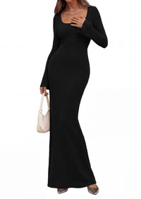 PRETTYGARDEN Women's Fall Long Sleeve Maxi Bodycon Dresses | Soft Stretchy Ribbed Knit, Bell Sleeve Square Neck Mermaid, Elegant Long Dress, Wedding Guest Party, 2026 Winter Clothing