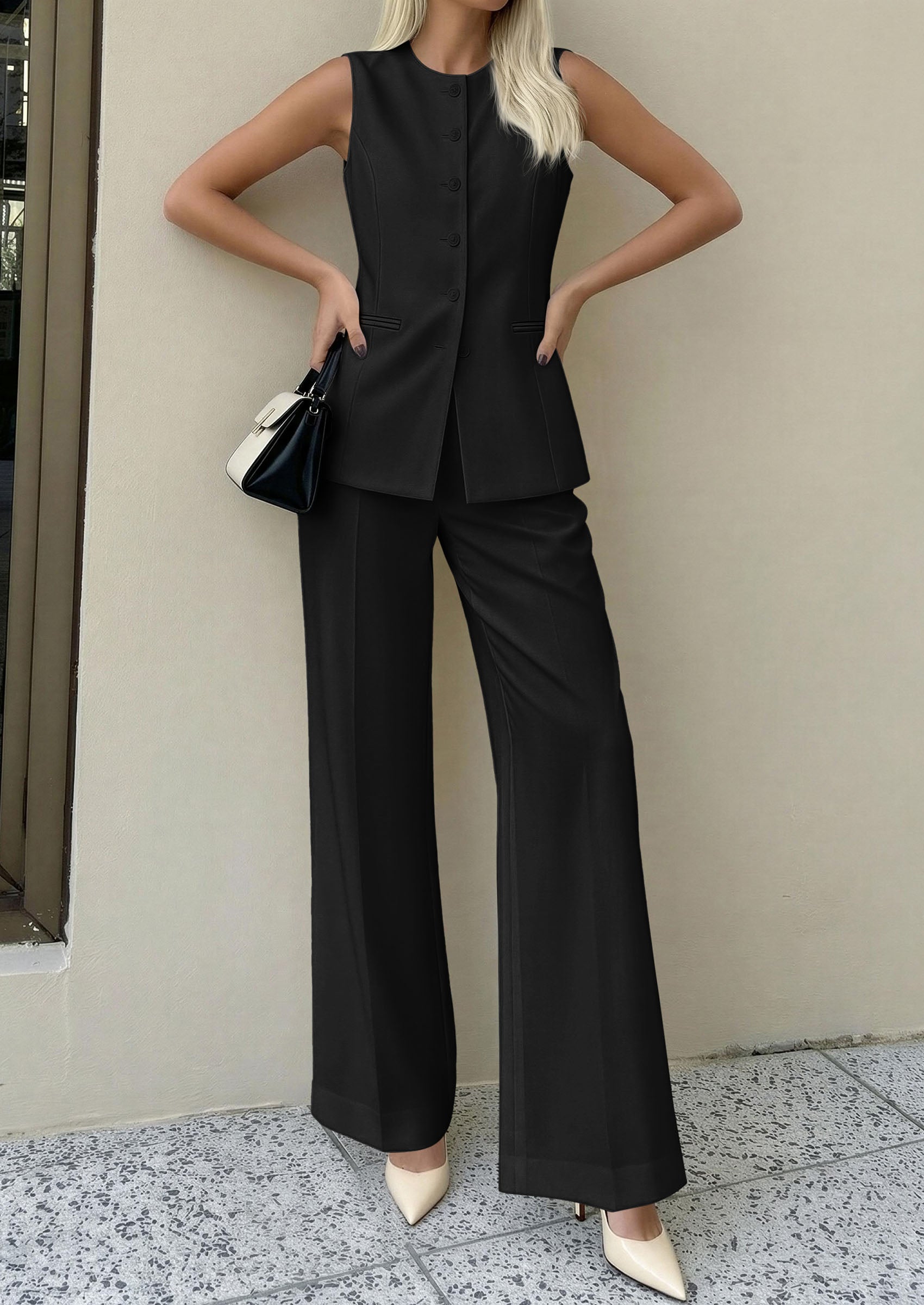 PRETTYGARDEN Women's 2 Piece Sets Summer 2026 Work Clothes Sleeveless Blazer Vest Pants Suits Spring Business Casual Outfits PRETTYGARDEN