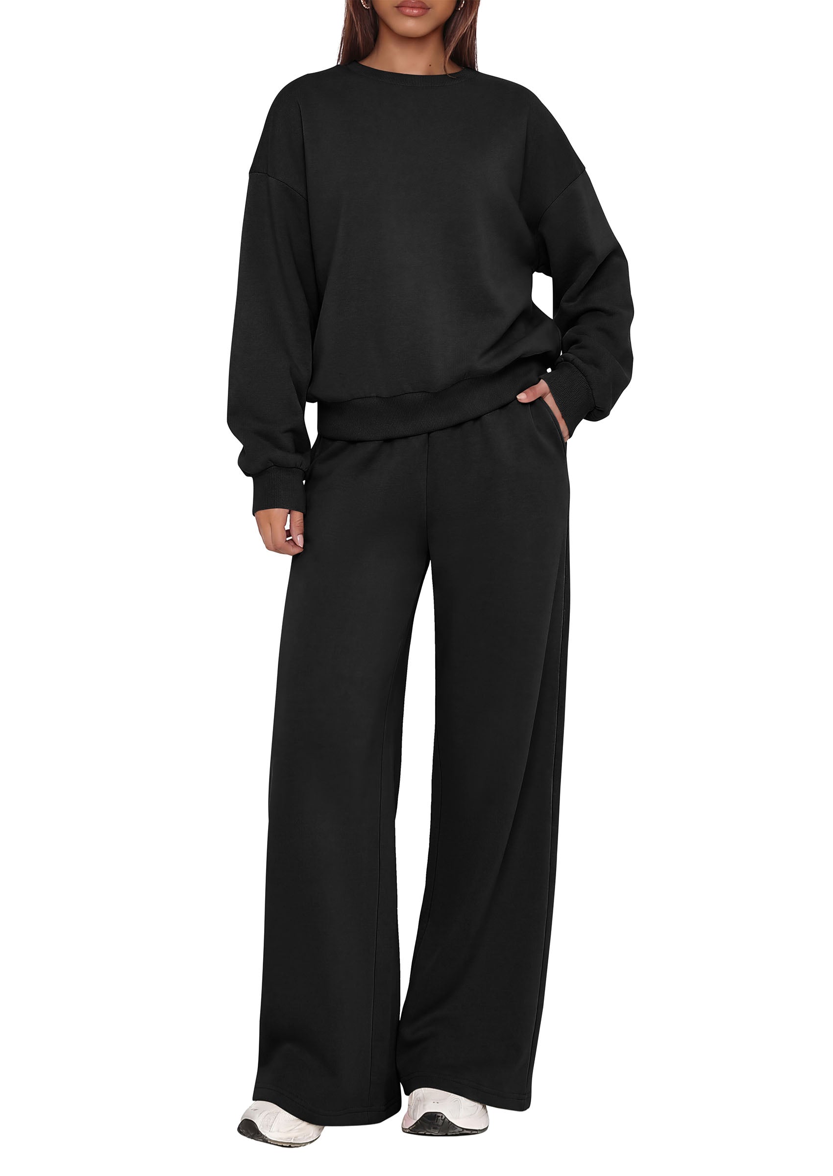 PRETTYGARDEN 2 Piece Lounge Sets for Women Casual Sweatsuits | Soft Stretchy,Drop Shoulder Crew Neck Sweatshirt & Wide Leg Pants,Workout Airport Matching Set Tracksuit,Fall Winter Outfits