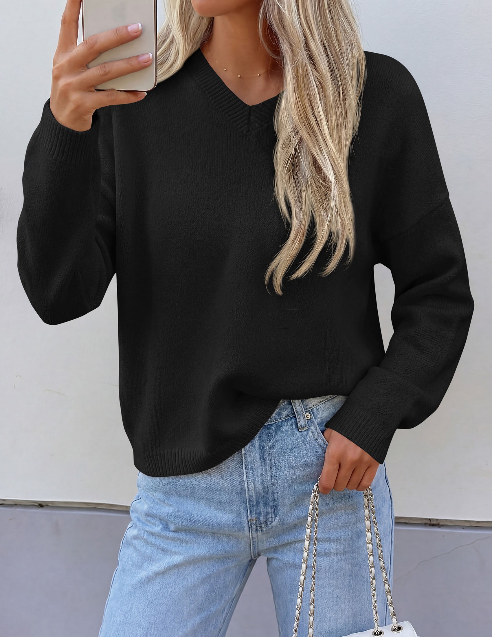 PRETTYGARDEN Women's Fall Fashion V Neck Cozy Sweaters | Soft Stretchy Warm, Chunky Knit Pullover, Loose Fit Long Sleeve Tops, Dressy Casual Blouses,Trendy Holiday Winter Outfits