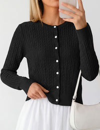 PRETTYGARDEN Women Lightweight Button Up Cardigan Sweaters | Soft Stretchy, Cozy Cable Knit, Long Sleeve Crew Neck, Trendy Cardigans, Cute Casual Outfits, Early Fall Fashion Clothing