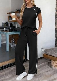 PRETTYGARDEN Women's 2 Piece Lounge Sets 2026 Summer Cap Sleeve Tops Wide Leg Pants Travel Outfits Matching Fashion Clothing PRETTYGARDEN