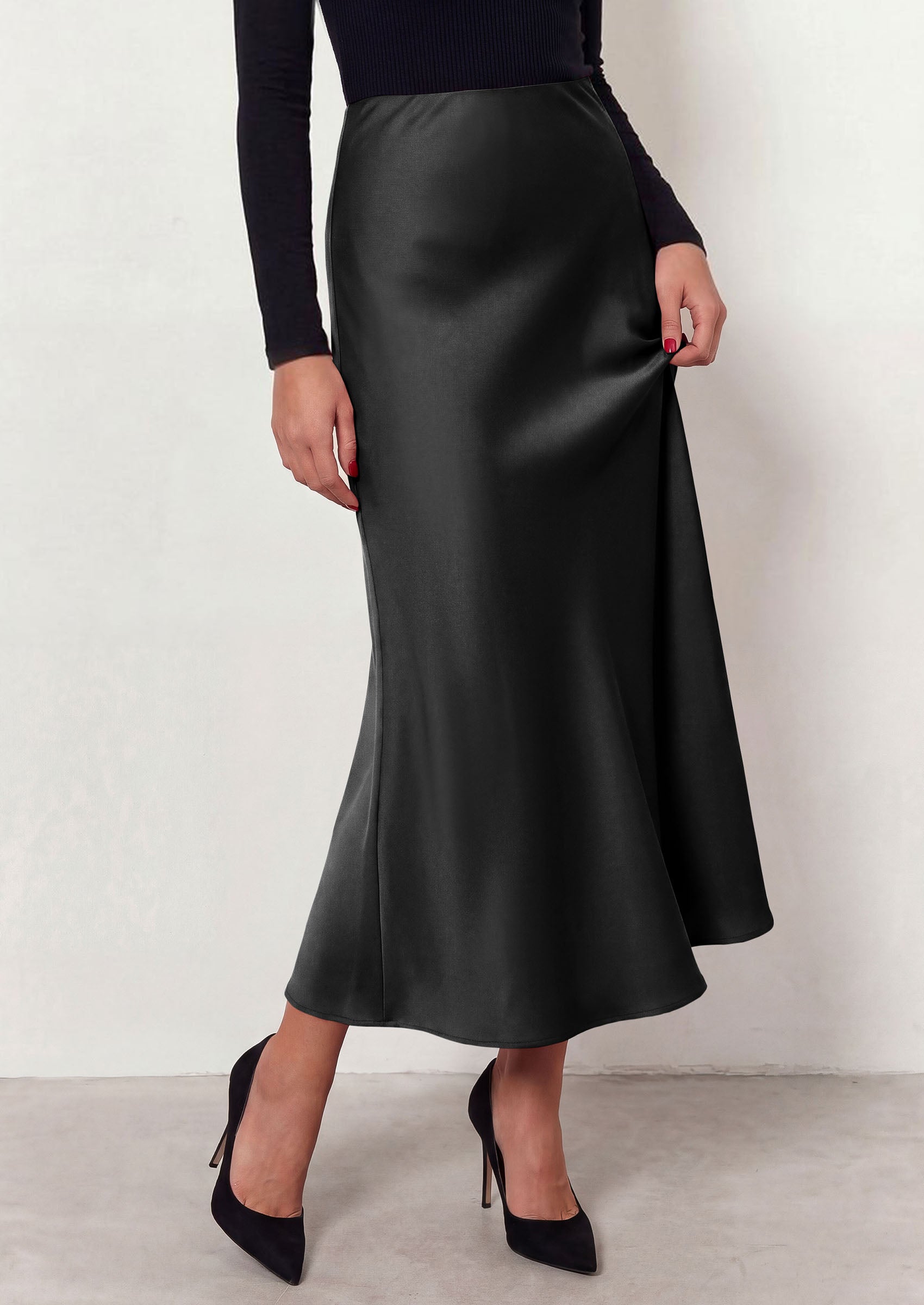 PRETTYGARDEN Women's 2026 Fall Fashion Maxi Long Skirts Trendy Silk Satin High Waisted A Line Mermaid Business Casual Outfits
