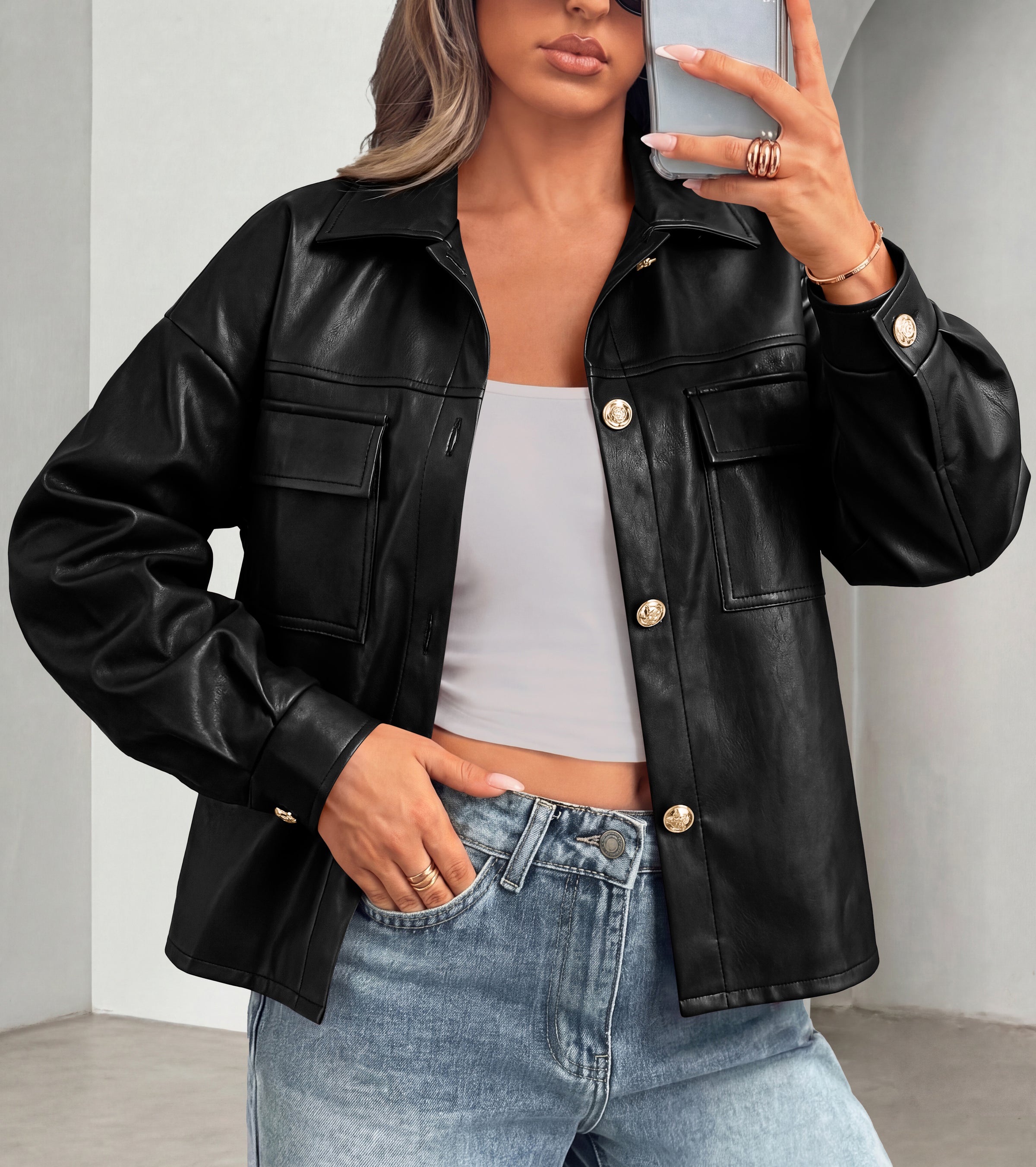 PRETTYGADEN Women's Faux Leather Jacket Fall Fashion Button Down Winter Coats Motorcycle Bomber Jackets Outerwear 2026