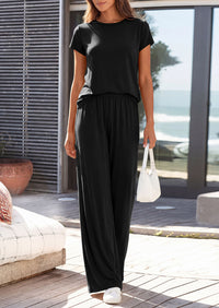 PRETTYGARDEN Women's 2026 Summer 2 Piece Matching Lounge Sets Short Sleeve Shirts Wide Leg Pants Travel Airport Outfits