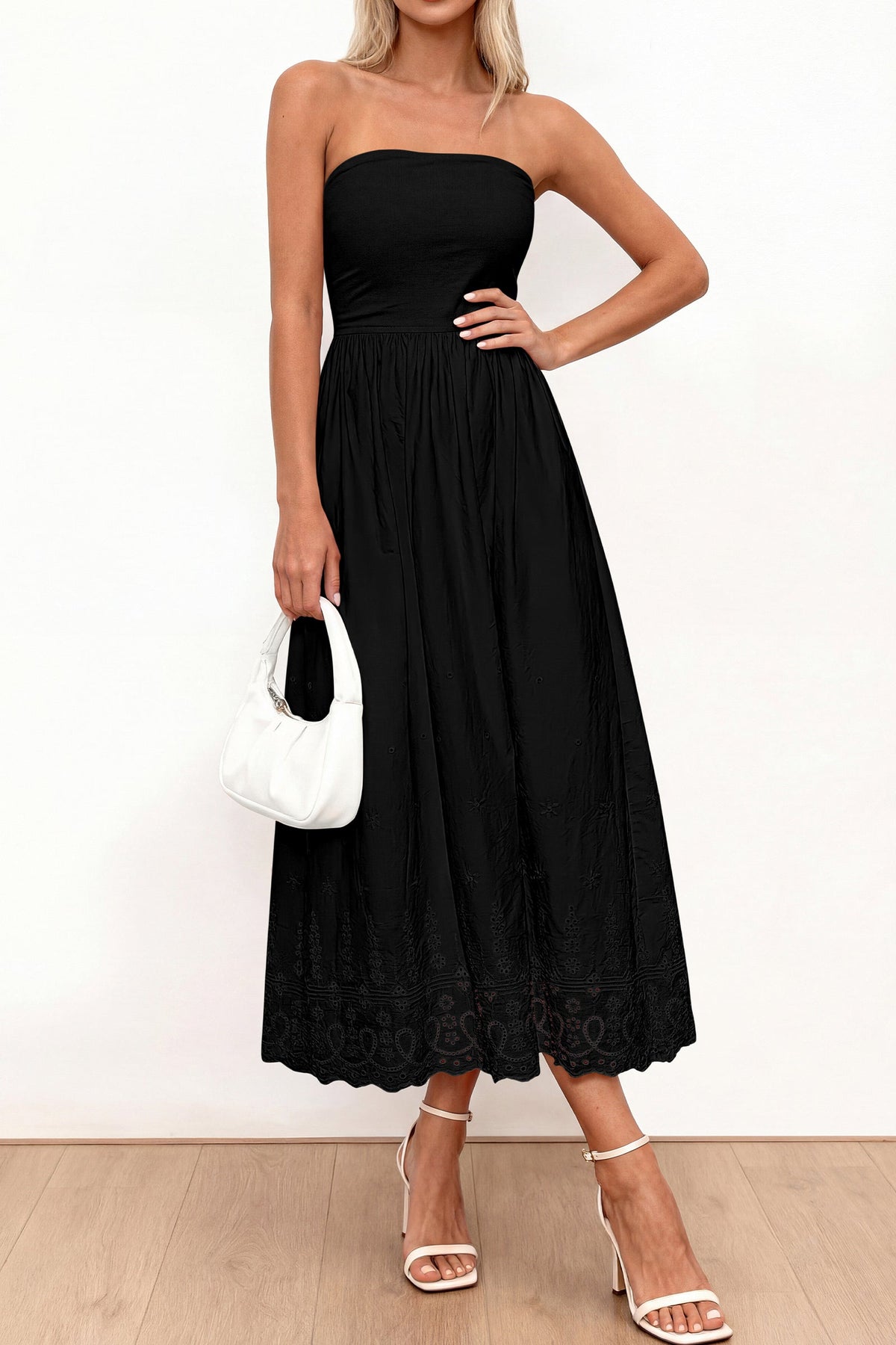 PRETTYGARDEN Womens Summer Dresses 2026 Sexy Sleeveless Tube Top Long Dress Eyelet Cotton Maxi Beach Sundress Pockets PRETTYGARDEN