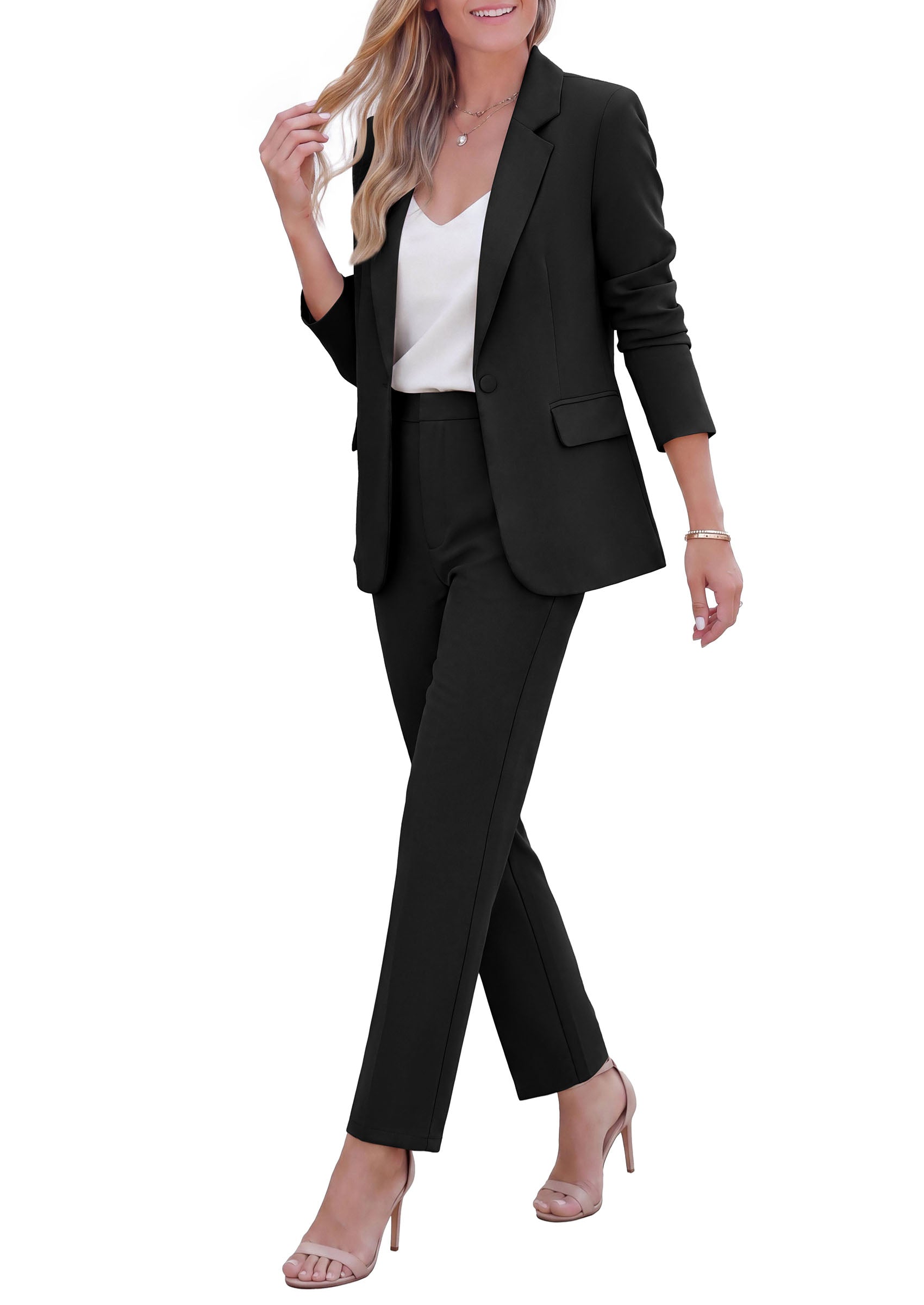 PRETTYGARDEN Two Piece Sets for Women Dressy Pant Suits | Lapel Blazer,Straight Leg Dress Pants,Professional Interview Suit Set,Business Casual Outfits,Office Work Clothes,Fall Winter