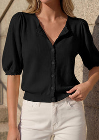 PRETTYGARDEN Puff Short Sleeve Cardigans for Women Lightweight 2026 Summer Shirts Button Up Knit Sweater Tops Spring Clothes PRETTYGARDEN