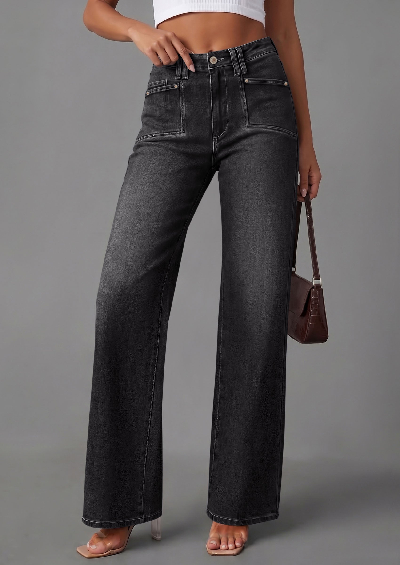 PRETTYGARDEN High Waisted Wide Leg Jeans for Women 2026 Trendy Baggy Straight Leg Stretchy Summer Denim Pants with Pockets