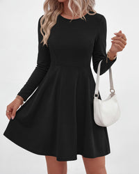 PRETTYGARDEN Women Basic Long Sleeve Crewneck Mini Dress