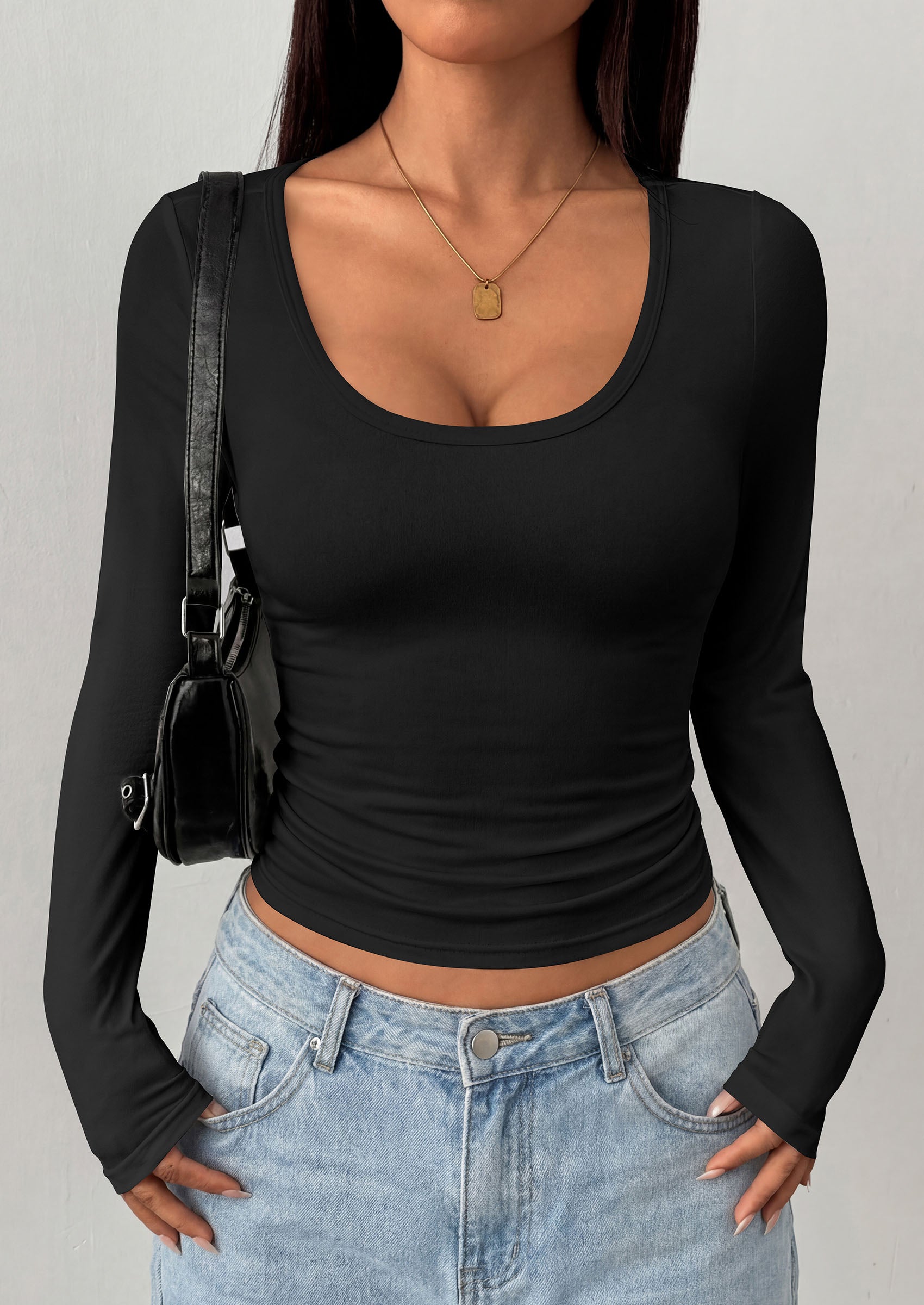 PRETTYGARDEN Womens Long Sleeve Tops 2026 Casual Scoop Neck Basic Tees Slim Fitted Tshirts Layer Knit Fall Outfits