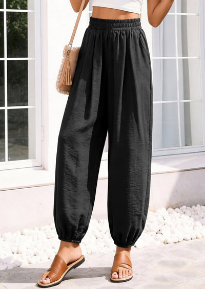 PRETTYGARDEN Womens 2026 Summer Casual Pants High Waisted Loose Wide Leg Palazzo Pockets Lounge Beach Travel Trousers Outfits