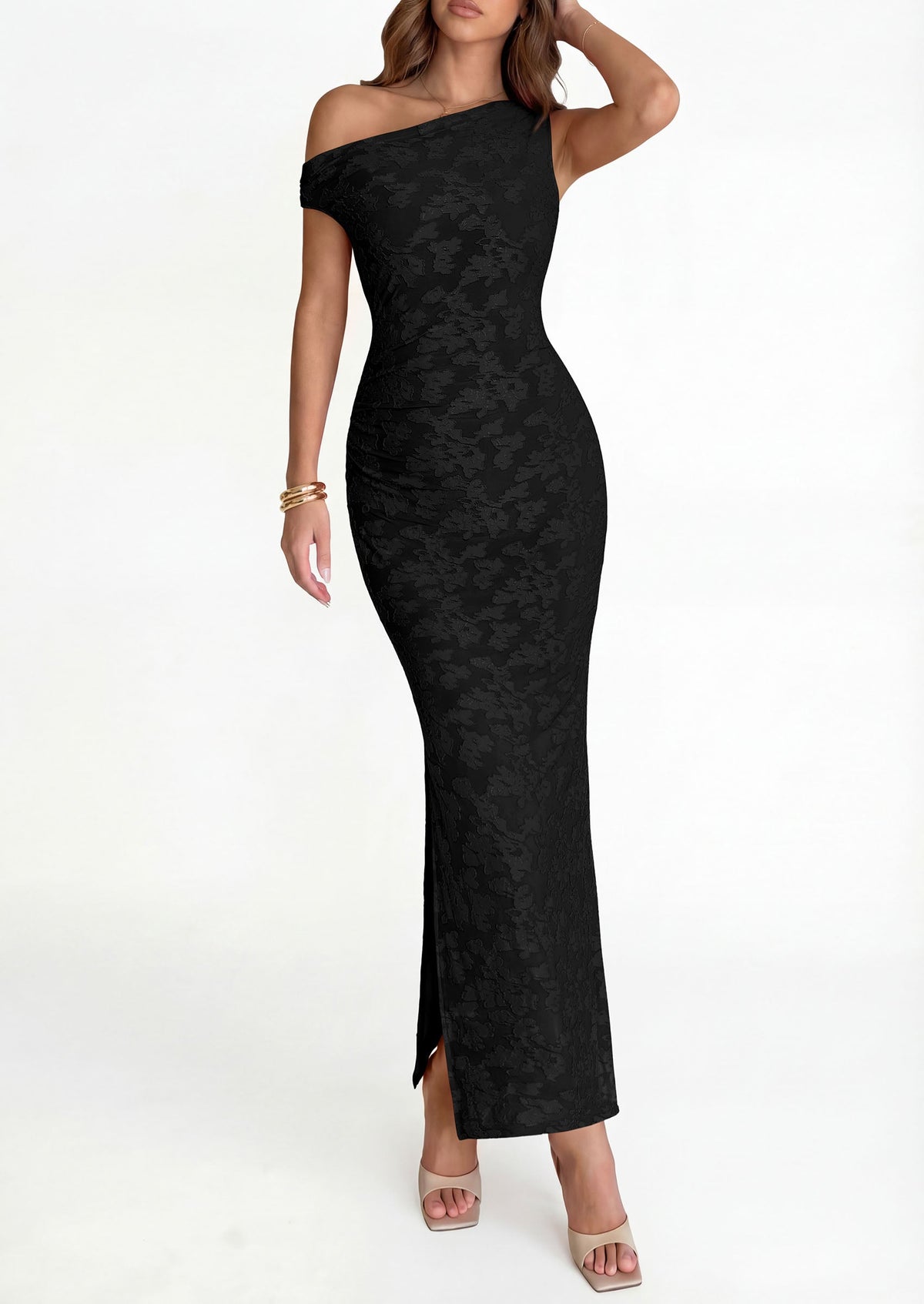 PRETTYGARDEN Womens Floral One Shoulder Maxi Dress 2026 Summer Spring Bodycon Ruched Side Slit Elegant Cocktail Party Dresses PRETTYGARDEN