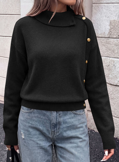 PRETTYGARDEN Womens Turtleneck Sweater Pullover Side Button Fall Clothes  Stretchy Knit,Dropped Shoulder,Ribbed Cuffs,Asymmetrical,Jumper Long Sleeve Tops,Work Office,2026 Winter Casual Outfits