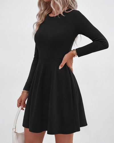 PRETTYGARDEN Women Basic Long Sleeve Crewneck Mini Dress