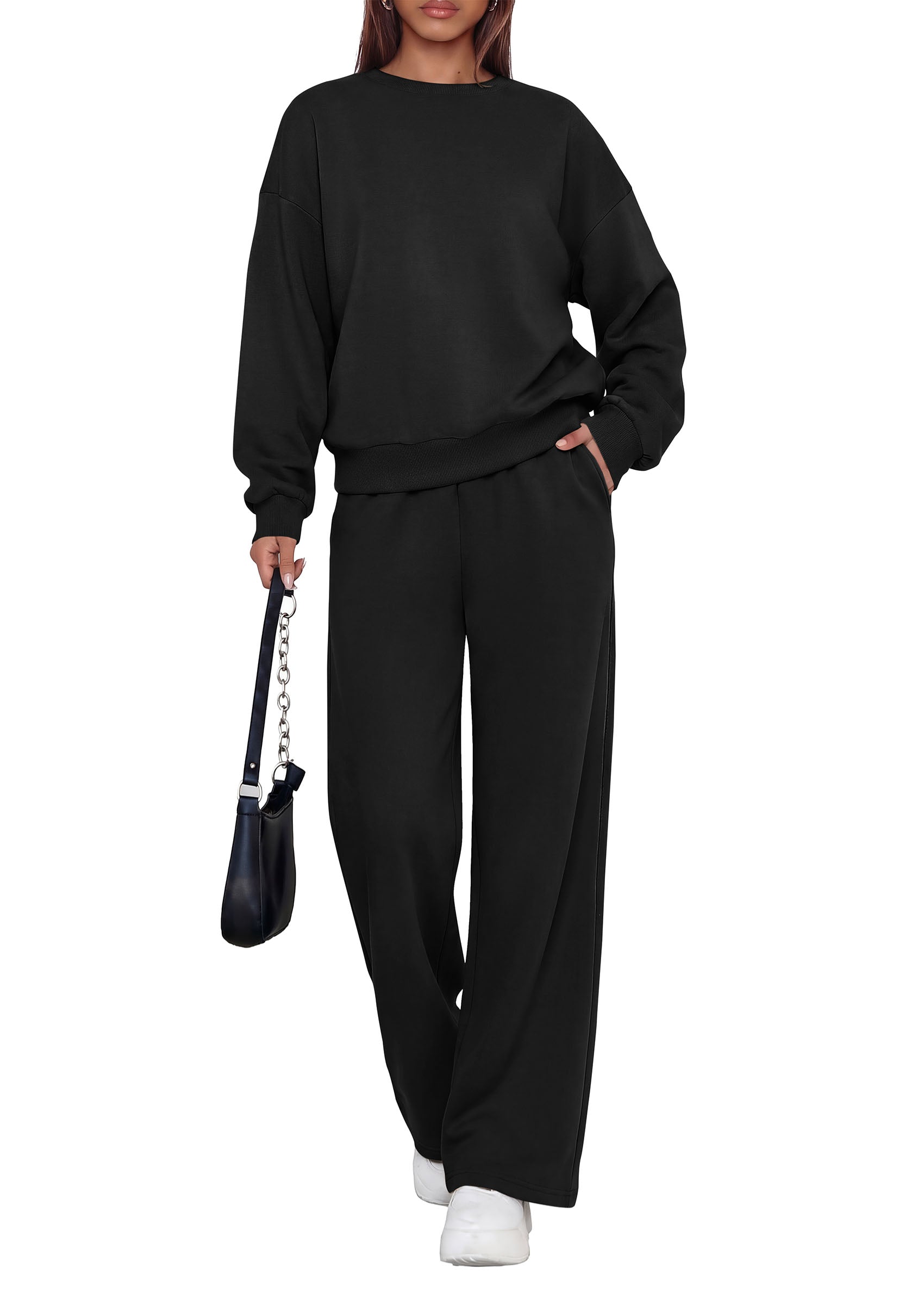 PRETTYGARDEN 2 Piece Lounge Sets for Women Casual Sweatsuits | Soft Stretchy,Drop Shoulder Crew Neck Sweatshirt & Wide Leg Pants,Workout Airport Matching Set Tracksuit,Fall Winter Outfits