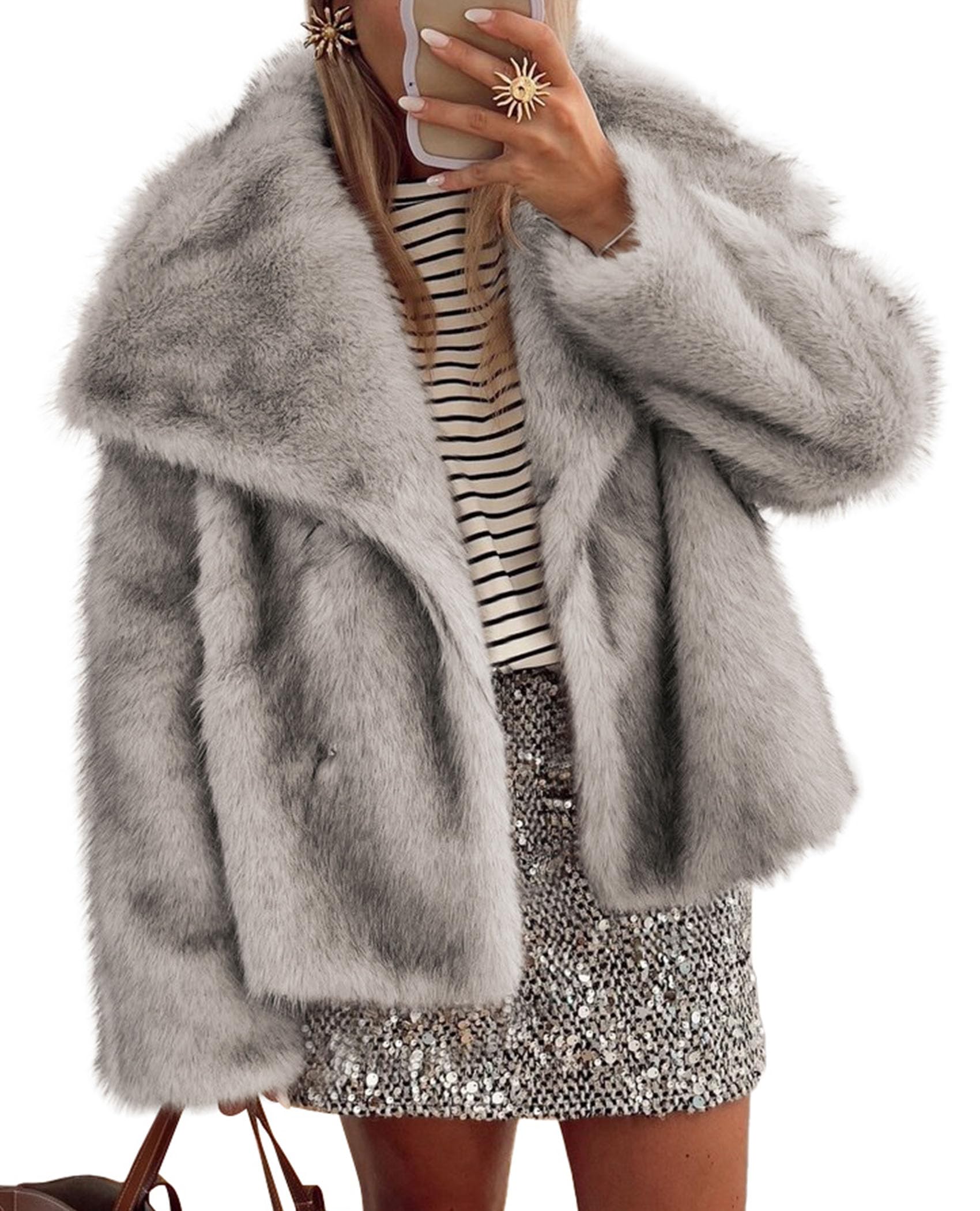 PRETTYGARDEN Womens Winter Coats Trendy Long Sleeve Furry Faux Fur Jackets Button Lapel Warm Fall Outwear with Pockets PRETTYGARDEN