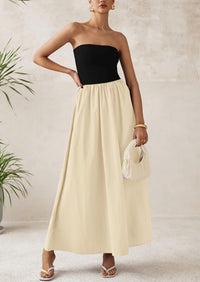 PRETTYGARDEN Women Summer Elegant Strapless Maxi Dress Tube Top Dress A Line Flowy Long Wedding Party Cocktail Dresses