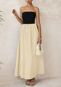 PRETTYGARDEN Women Summer Elegant Strapless Maxi Dress Tube Top Dress A Line Flowy Long Wedding Party Cocktail Dresses