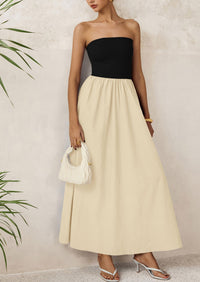 PRETTYGARDEN Women Summer Elegant Strapless Maxi Dress Tube Top Dress A Line Flowy Long Wedding Party Cocktail Dresses