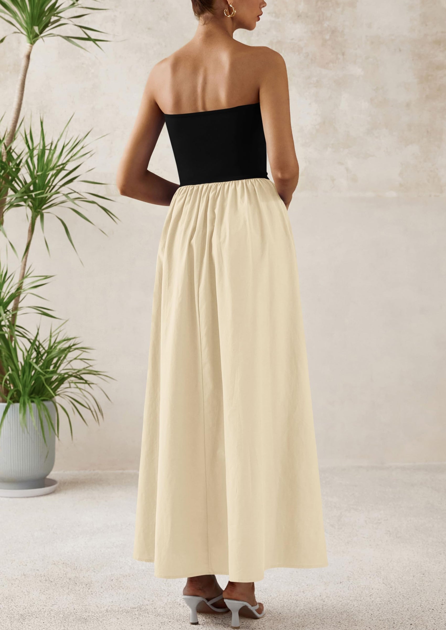 PRETTYGARDEN Women Summer Elegant Strapless Maxi Dress Tube Top Dress A Line Flowy Long Wedding Party Cocktail Dresses
