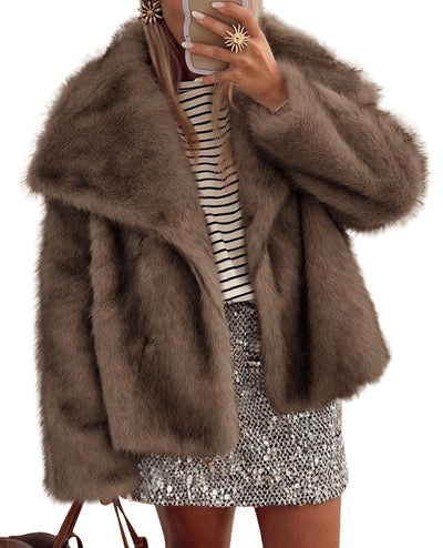 PRETTYGARDEN Womens Winter Coats Trendy Long Sleeve Furry Faux Fur Jackets Button Lapel Warm Fall Outwear with Pockets PRETTYGARDEN