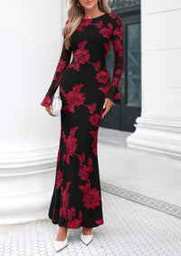 PRETTYGARDEN Women's Formal Floral Maxi Bodycon Dresses  Ruffle Long Sleeve, Fall Winter Outfits 2026 for Wedding Guest, Homecoming & Cocktail, Slimming Mesh Dress with Lining