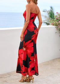 PRETTYGARDEN Womens Spring Dresses Sexy Strapless Tube Bodycon Mesh Ruched Floral Maxi Dress Wedding Club Outfits PRETTYGARDEN