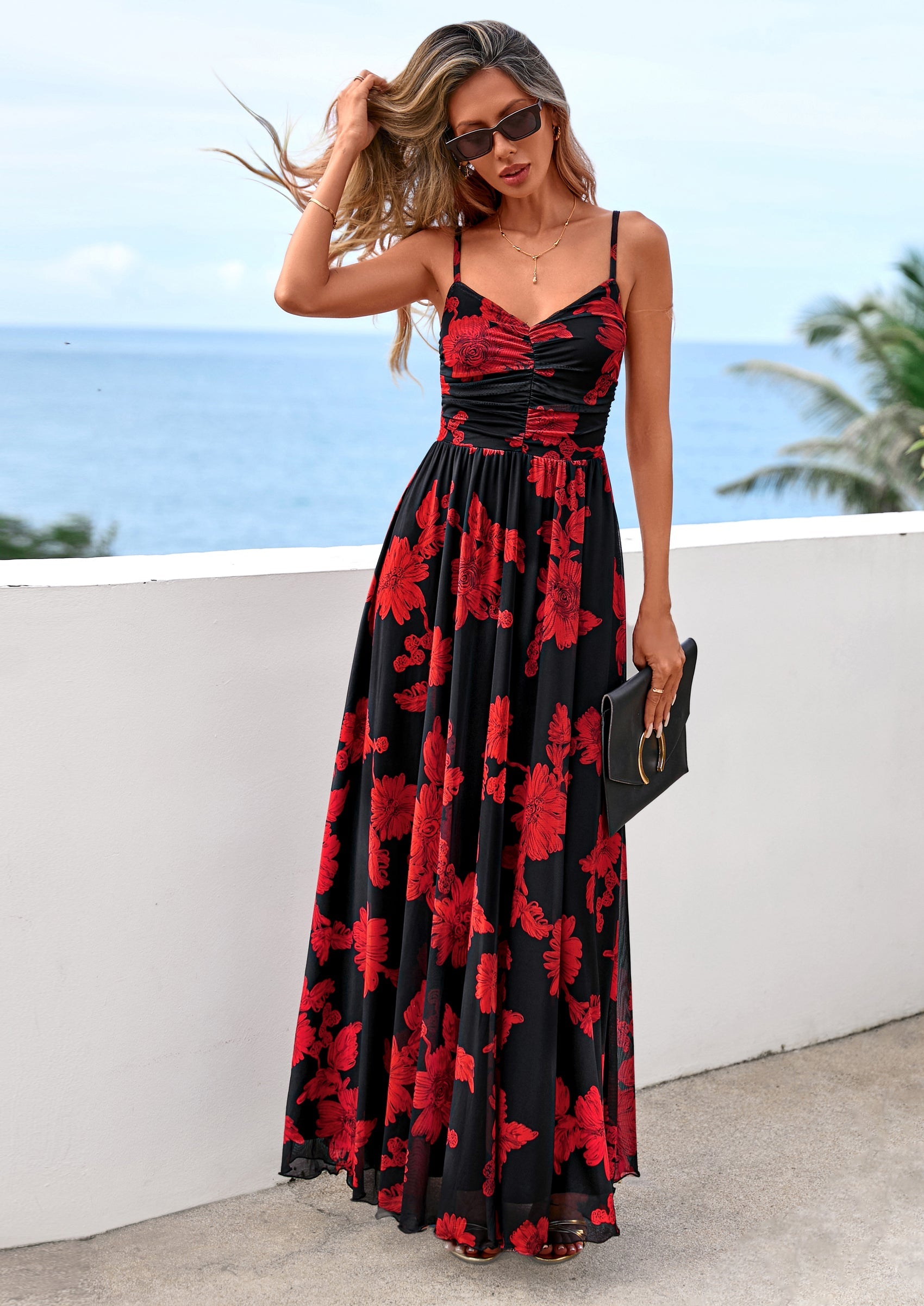 PRETTYGARDEN Women's Floral Maxi Dress Summer Outfits Spaghetti Strap Flowy Long Sundress Beach Vacation Boho Dresses PRETTYGARDEN