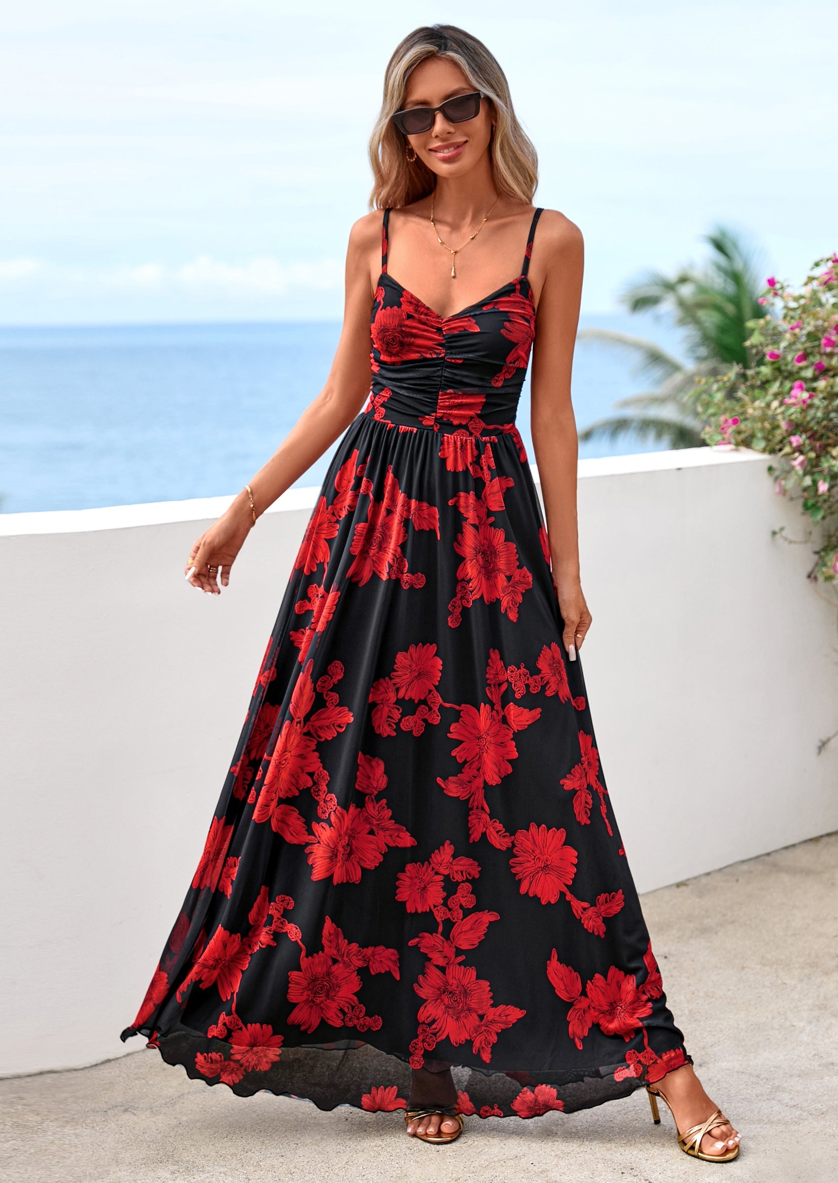 PRETTYGARDEN Women's Floral Maxi Dress Summer Outfits Spaghetti Strap Flowy Long Sundress Beach Vacation Boho Dresses PRETTYGARDEN