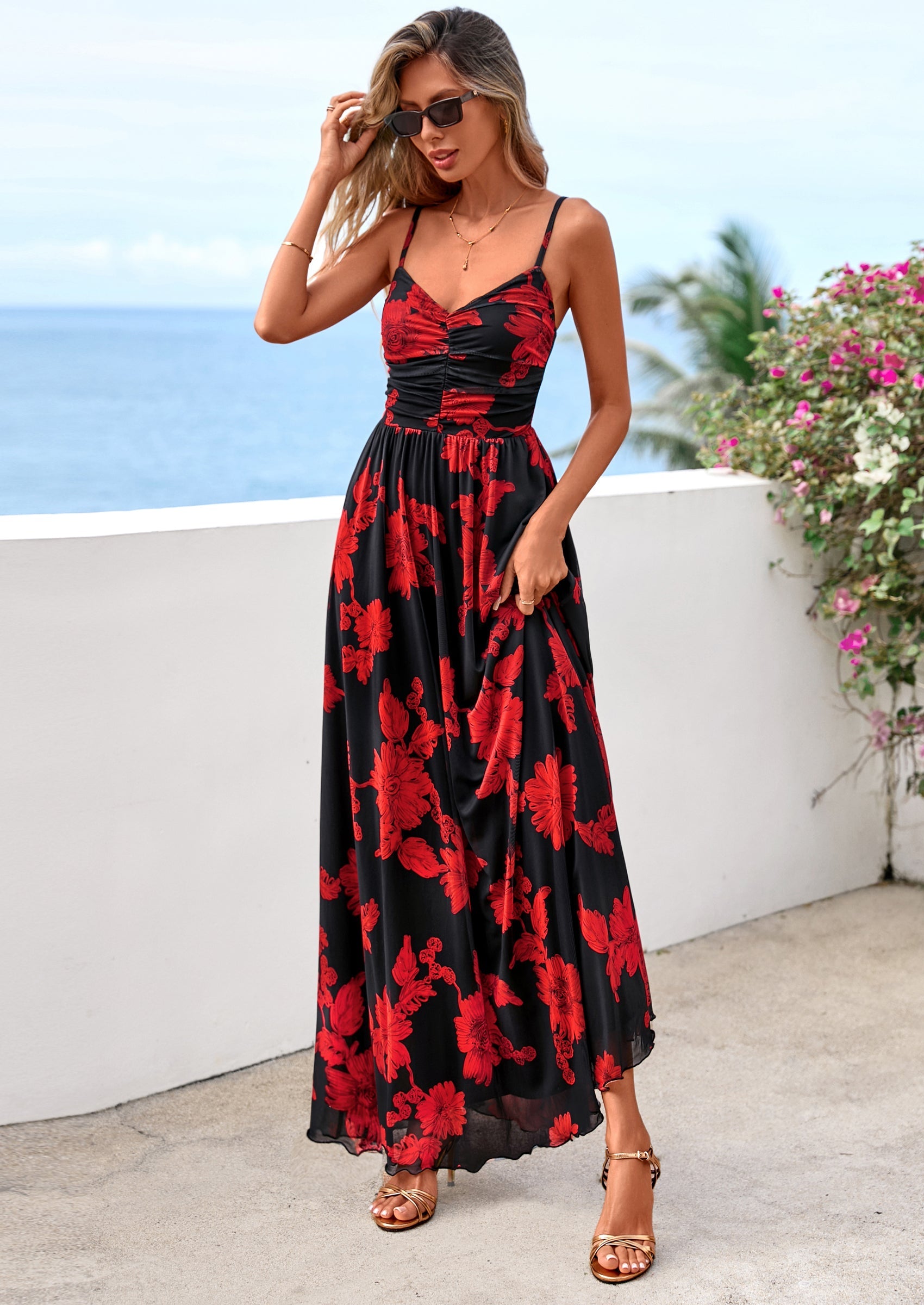 PRETTYGARDEN Women's Floral Maxi Dress Summer Outfits Spaghetti Strap Flowy Long Sundress Beach Vacation Boho Dresses PRETTYGARDEN