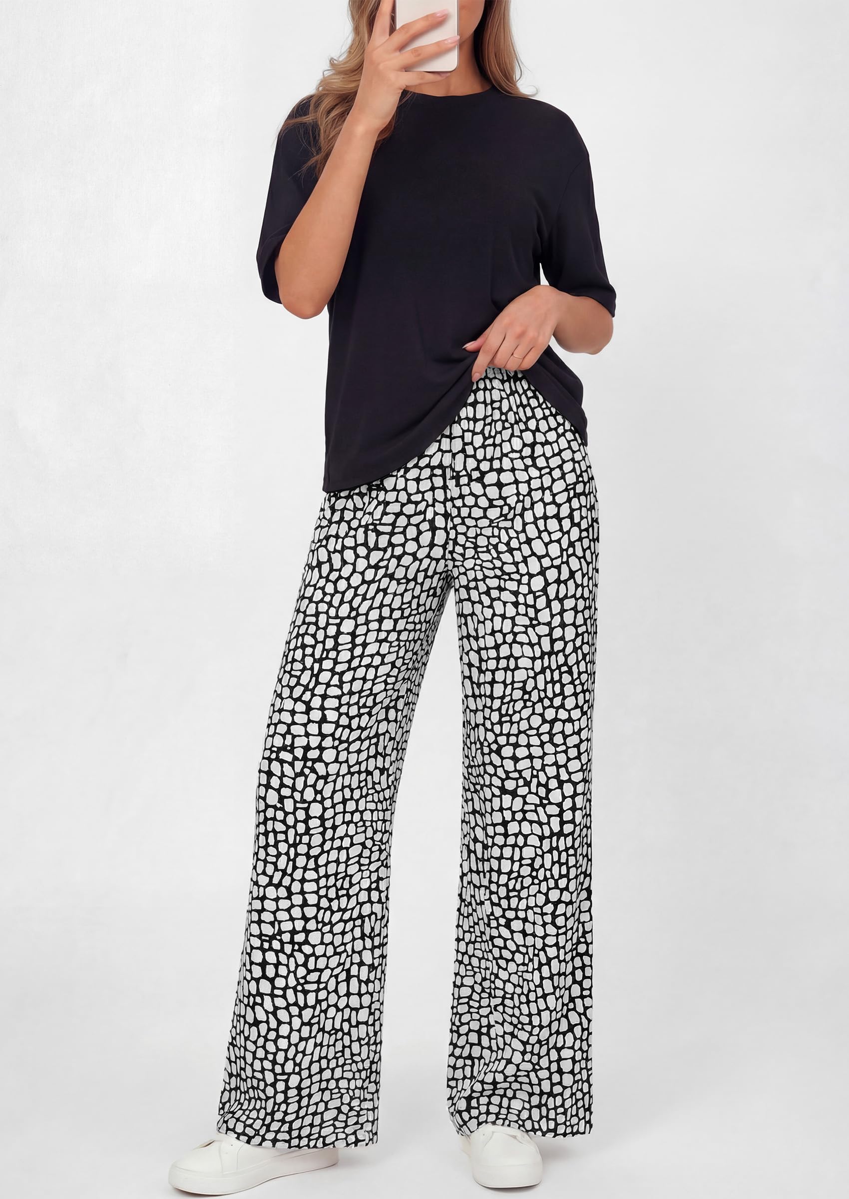 PRETTYGARDEN Women's 2 Piece Lounge Sets Summer Casual Short Sleeve Tops Leopard Flowy Pants Pajamas Vacation Travel Outfits - PRETTYGARDEN