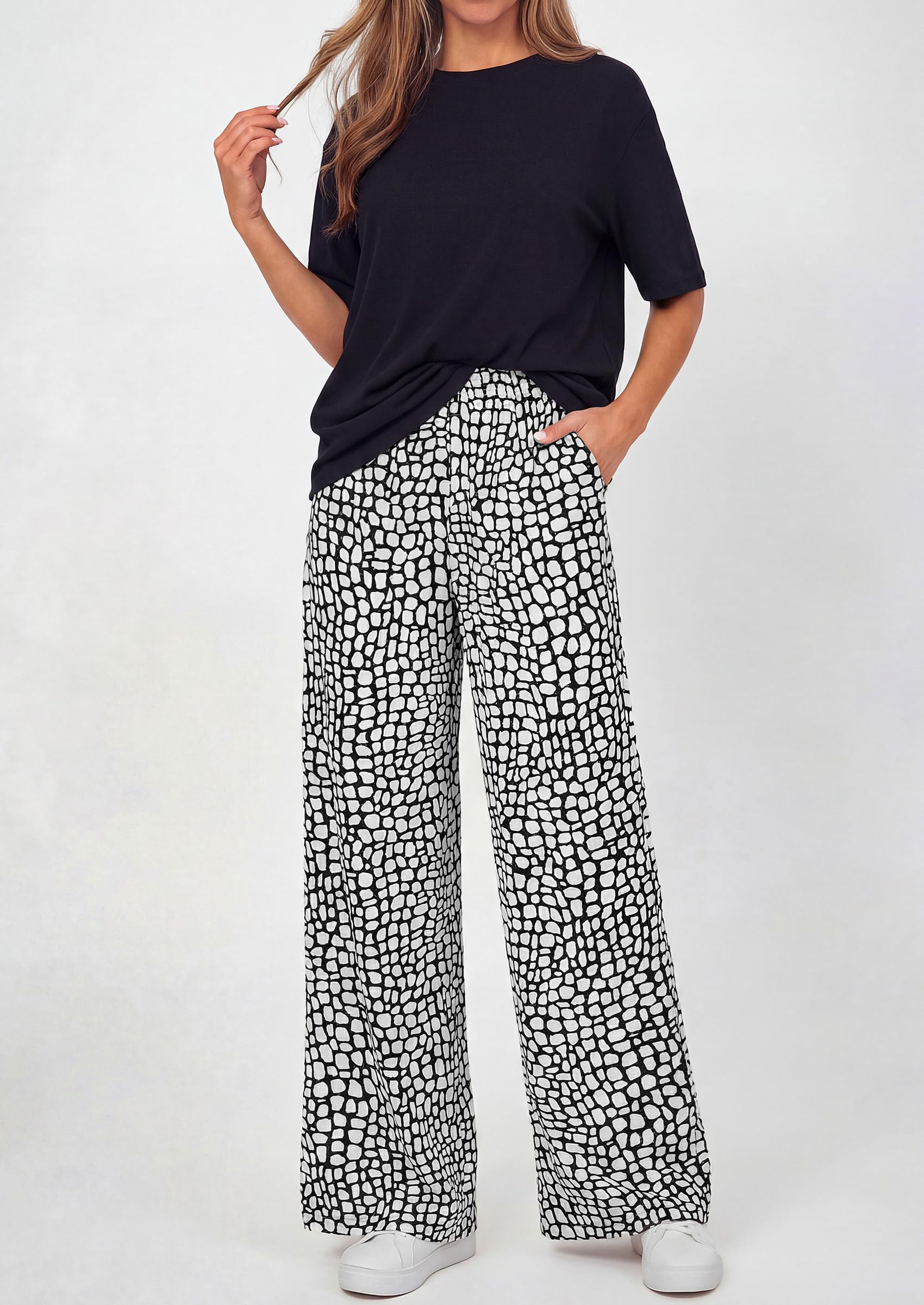 PRETTYGARDEN Women's 2 Piece Lounge Sets Summer Casual Short Sleeve Tops Leopard Flowy Pants Pajamas Vacation Travel Outfits - PRETTYGARDEN