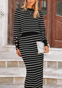 PRETTYGARDEN 2 Piece Skirts Sets For Women Fall Fashion Striped Sweater Dress Knit Lounge Travel Outfits Winter Clothing