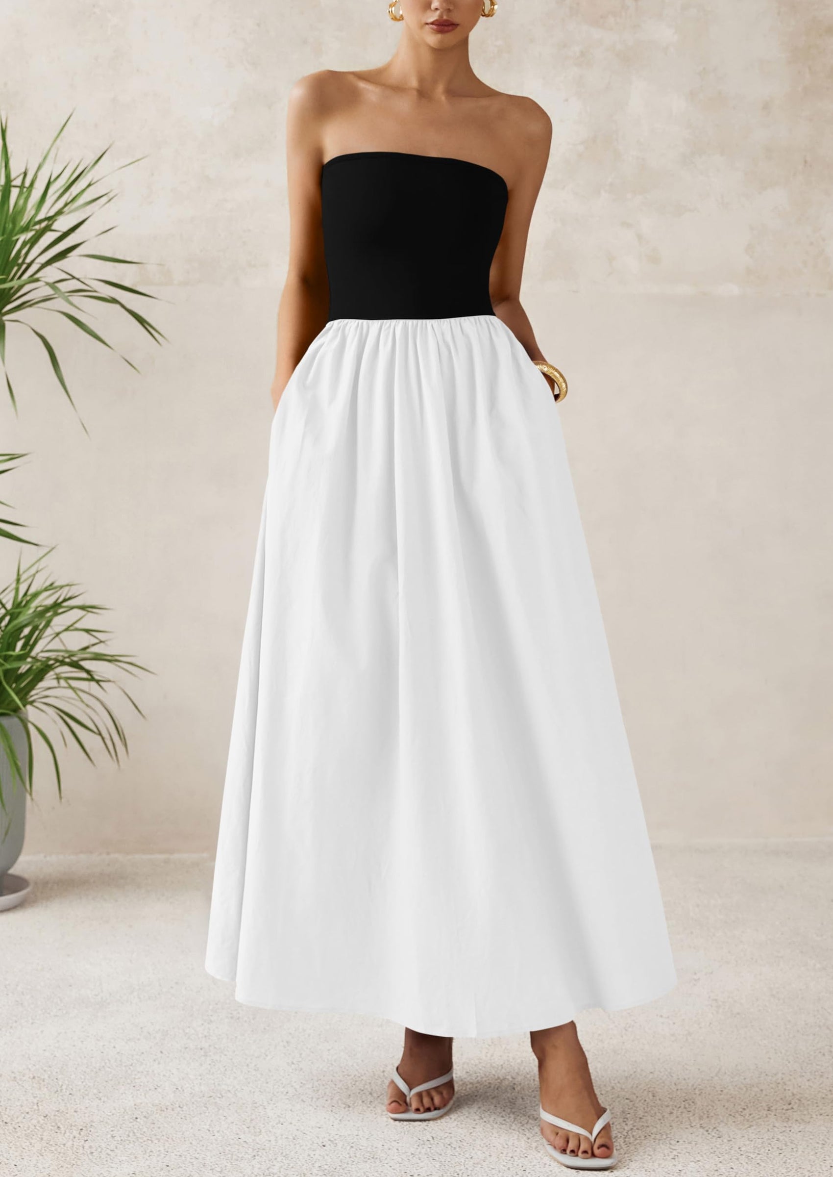 PRETTYGARDEN Women Summer Elegant Strapless Maxi Dress Tube Top Dress A Line Flowy Long Wedding Party Cocktail Dresses